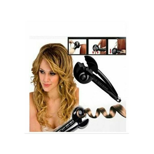 مكواة تجعيد الشعر الأوتوماتيكية الاحترافية، شاشة رقمية، أسطوانة سيراميك، سوداء