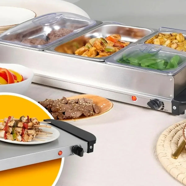 300W Electric Buffet Server Grill with 4 Detachable Trays