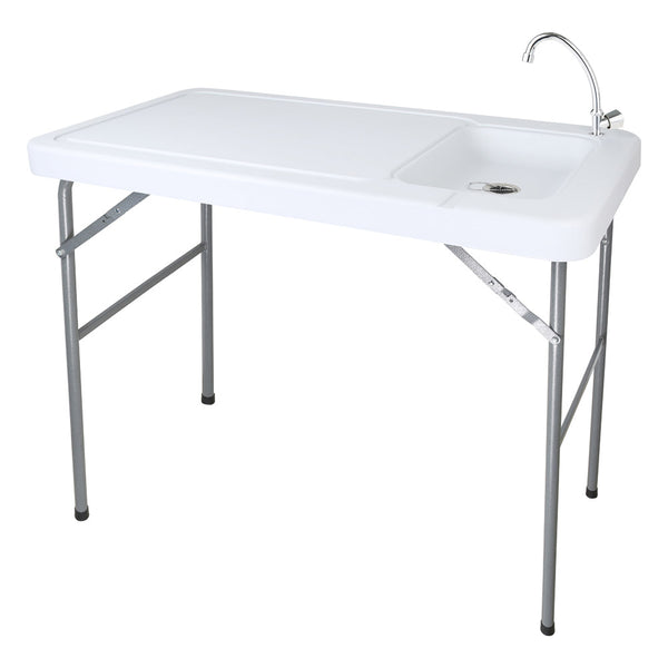 Table with Basin, Camping Table, White, Size 61*117*86 Cm