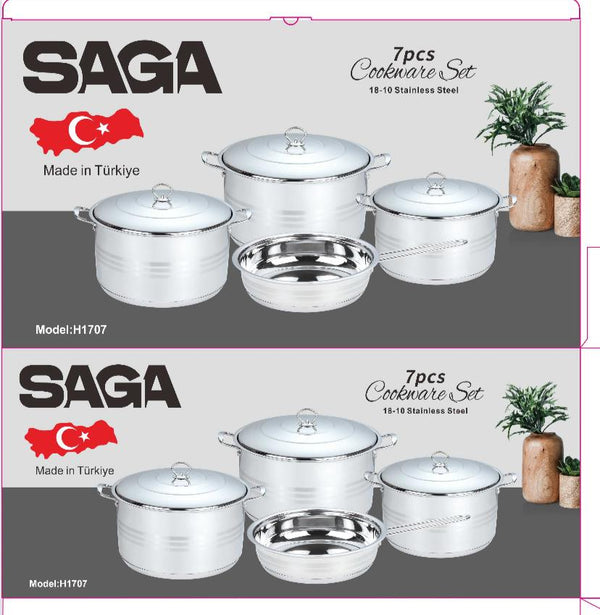 طقم قدور SAGA ستانلس ستيل 7 قطع – موديل H1707 – صناعة تركية