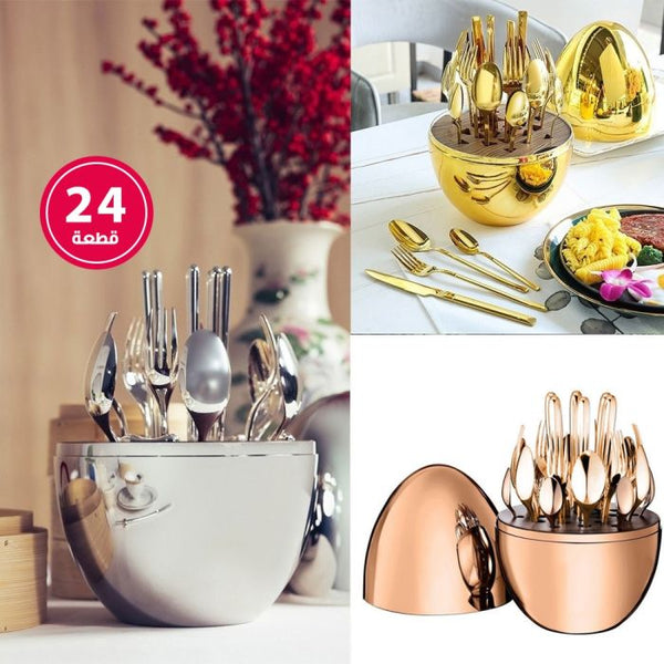 Elegant 24Pcs Cutlery Set with Egg Shaped Design